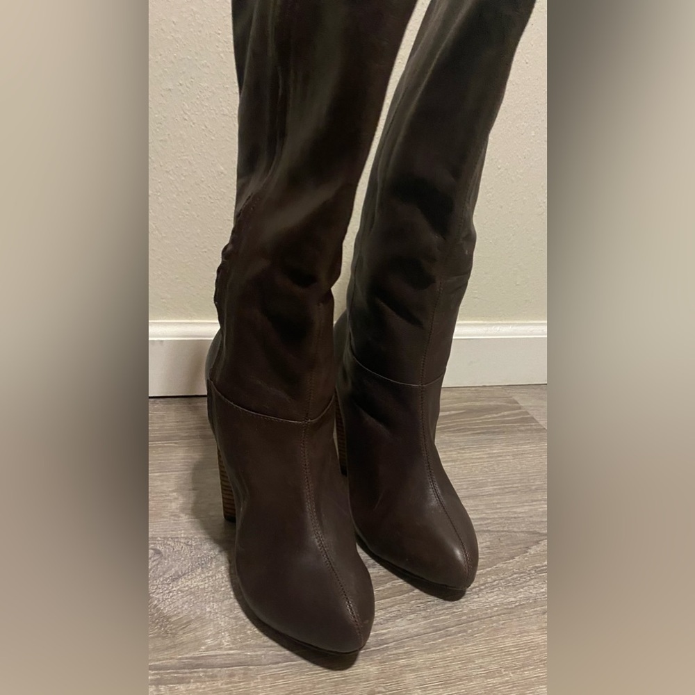Brazilian Leather Knee High Boots | Brown Wood Heel | Size 8.5 - Picture 8 of 10